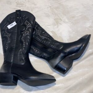 brand new black & grey cowboy boots with silver studding and embroidery .